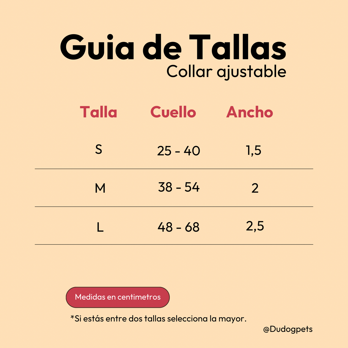 guia de tallas collar perros ajustable
